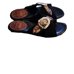 Vintage Goffredo Fantini Suede Leather Snakeskin Slide Sandals Size 38 (US 7)